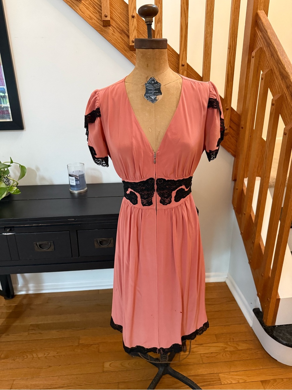 Betsey Johnson Peach 40s Frock with Black Lace Dress